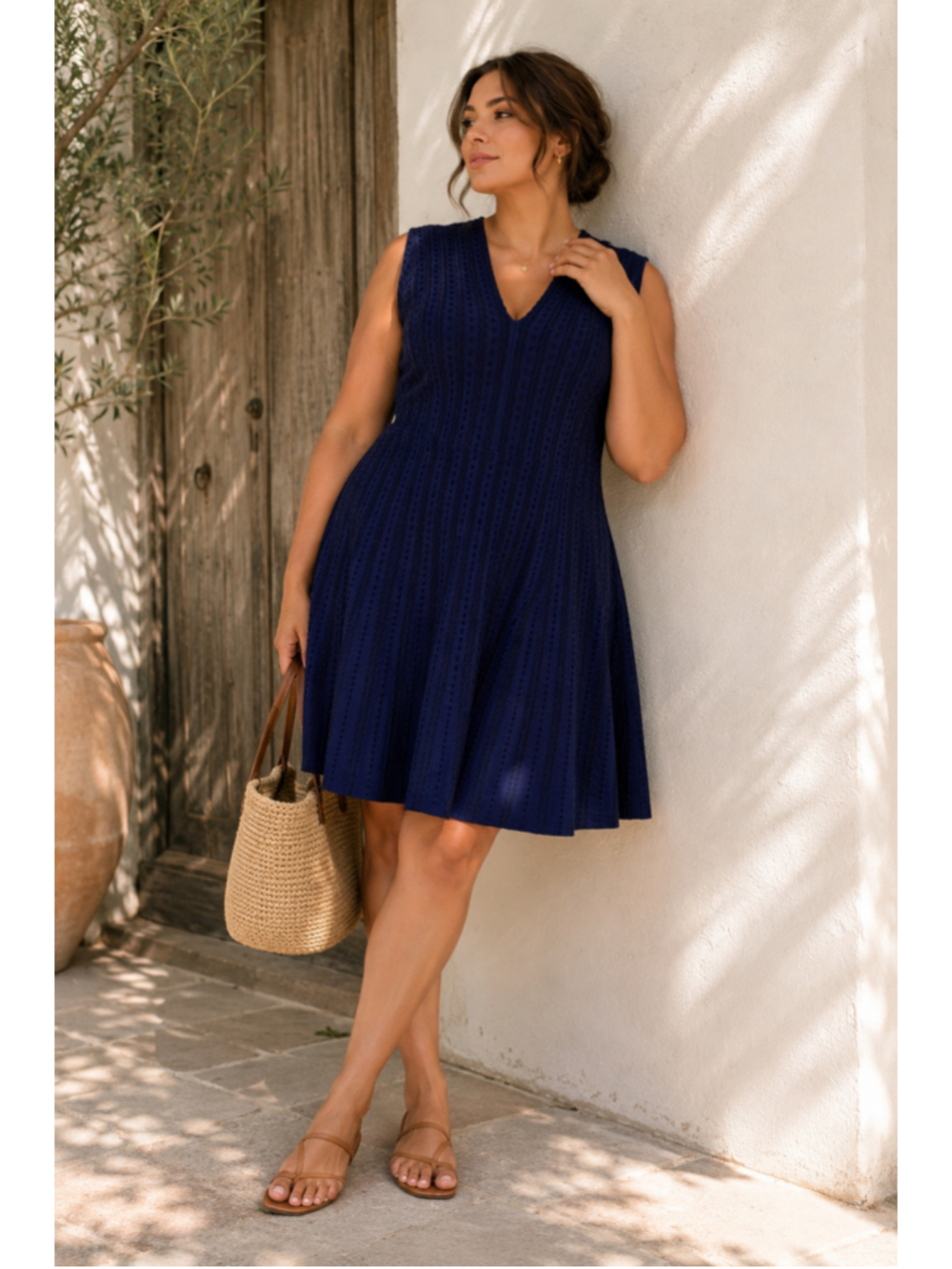Kate Spade Navy Textured Fit & Flare Sweater Dress XL Sleeveless‎ V-Neck Knit